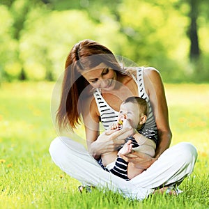 Mother and daughter in park