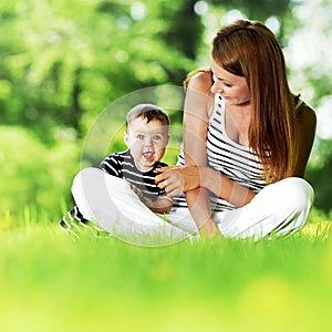 Mother and daughter in park