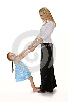 Mother and Daughter Playful on White