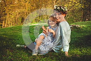 Mother and daughter playing outdoor