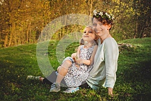 Mother and daughter playing outdoor