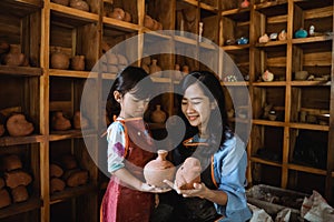 Mother and daughter pottery workshop