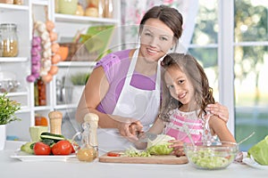 Mother and daughter preparing dinner photo