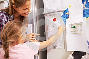 Mother And Daughter Putting Star On Reward Chart photo