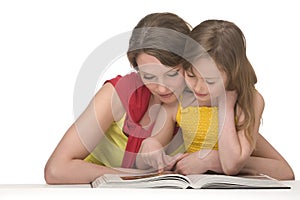 Mother and daughter read book