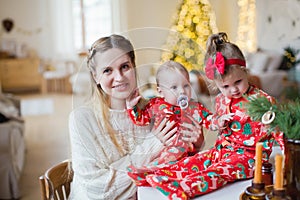 Mother, daughter and son on Christmas