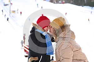 Mother and daughter touching noses