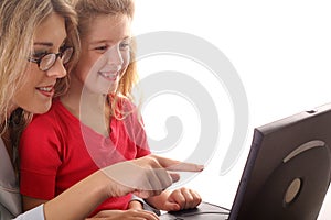 Mother & daugther looking at c