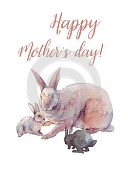 Mother day card with rabbit family