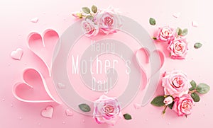 Mother day, Love , Valentine\'s and women\'s day concept made from pink paper hearts and roses on pastel background
