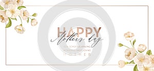 Mother day modern banner. Spring holiday floral vector sale illustration design. Realistic sakura cherry