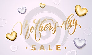 Mother Day Sale poster or web banner with vector hearts