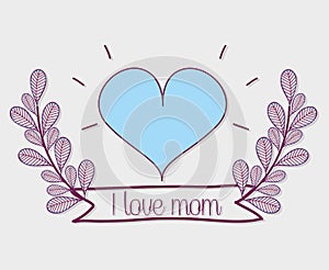 Mother day symbol with heart and banches ribbon