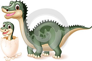 Mother dinosaur with baby hatching