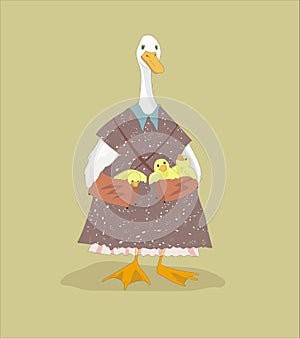Mother duck with children ducklings