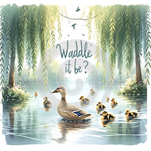 Serene Duck Family on Lake - Waddle it Be photo