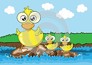 Mother duck and her ducklings cartoon