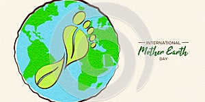 Mother Earth Day card of green carbon footprint