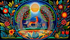 Mother Earth\'s Celebration: A Folk Art Depiction of Nature\'s Beauty, Made with Generative AI