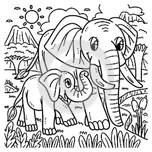 Mother Elephant and Baby Elephant Coloring Page