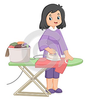 a mother is enthusiastically ironing clothes