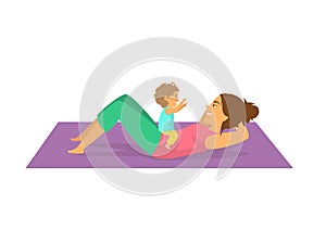 Mother exercising together with her baby,woman doing postnatal workout