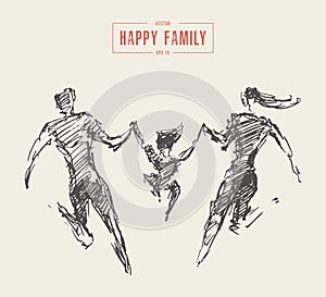 Mother father child silhouette happy family vector