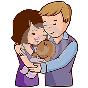 Mother and father holding their adopted baby. Vector Illustration