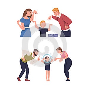 Mother and Father with Son and Daughter Having Problematic Communication Vector Set