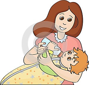 Mother feeding baby with bottle