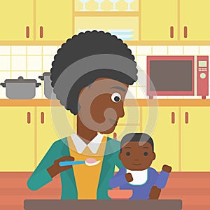 Mother feeding baby vector illustration.