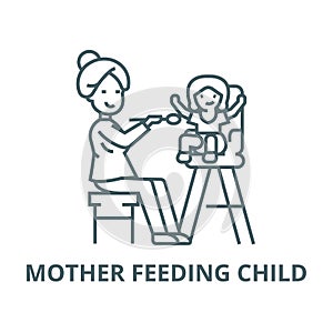 Mother feeding child vector line icon, linear concept, outline sign, symbol