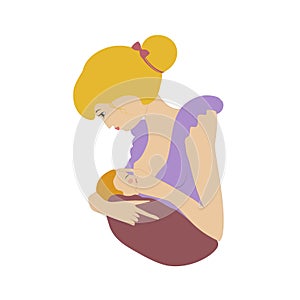 Mother feeds her baby with breast milk vector illustration