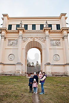 Mother with four kids at Rendez Vous, also called the Diana Temple, Czech Republic
