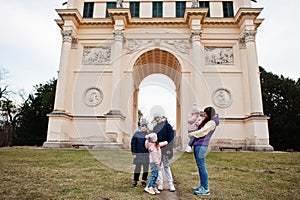 Mother with four kids at Rendez Vous, also called the Diana Temple, Czech Republic