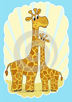 Mother-giraffe and baby-giraffe.