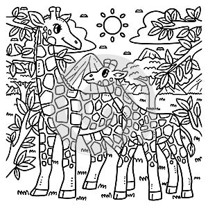 Mother Giraffe and Baby Giraffe Coloring Page
