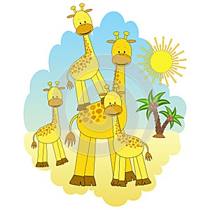 Mother-giraffe and baby-giraffes.