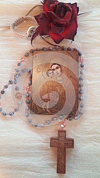 Mother of God icon painted on wood Prayer Rope