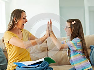 child mother family education school girl home daughter backpack help parent getting ready elementary teen morning hug