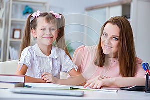 The mother helping her daughter to do homework