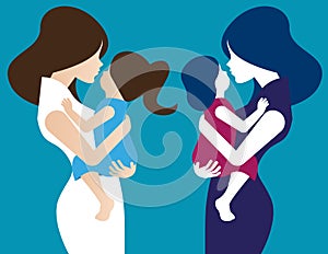 Mother with her baby. Concept Mother Day illustration. Vector women.