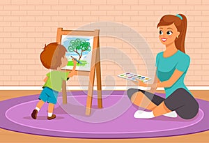 Mother and her kid painting