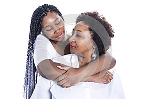 Mother and her teenage daughter isolated on white