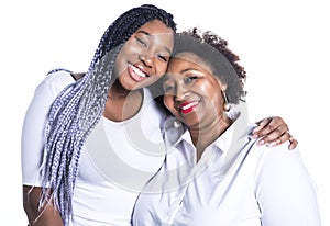 Mother and her teenage daughter on white