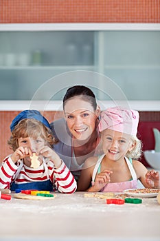 Mother with her Two Kids smiling