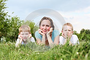 Mother with her two sons outdoors