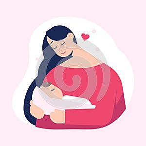 Mother holding cute baby. Happy Mothers` day. Vector illustration