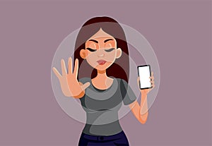 Mother Holding a Smartphone Refusing Screen Time Vector Illustration