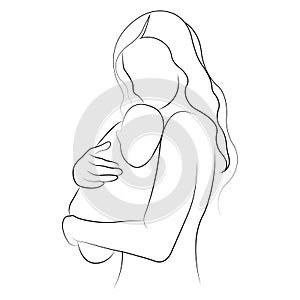 Mother holds the child wrapped in an envelope. Concept of motherhood, love and tenderness. Family planning logo design, clinic